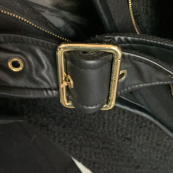 Vince Camuto black wool blend faux leather belted coat - Picture 9 of 11